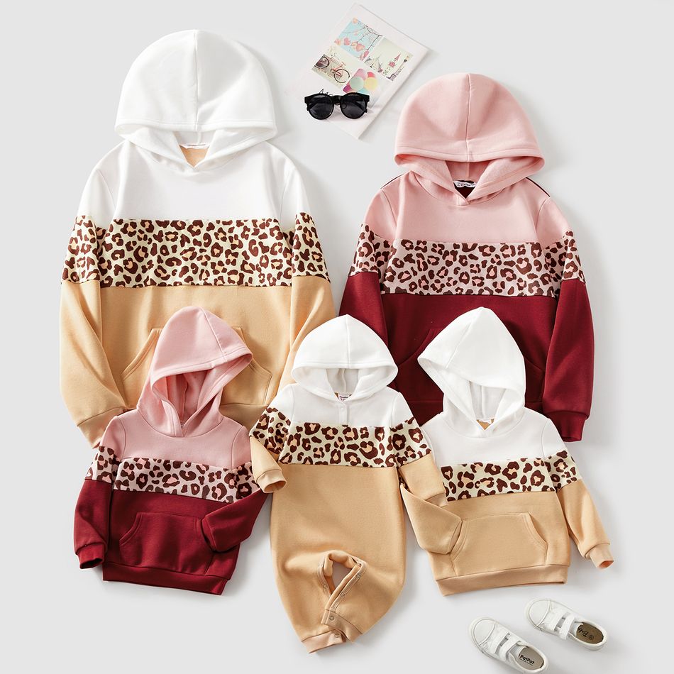 Family Matching Leopard Print Colorblock Spliced Long-sleeve Hoodies ColorBlock