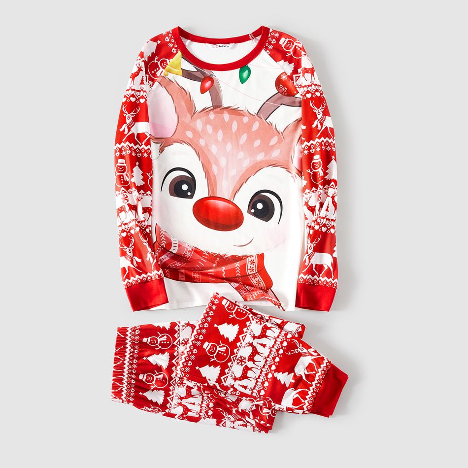 Christmas Deer & Lights Print Red Family Matching Raglan-sleeve Pajamas Sets (Flame Resistant) REDWHITE big image 11