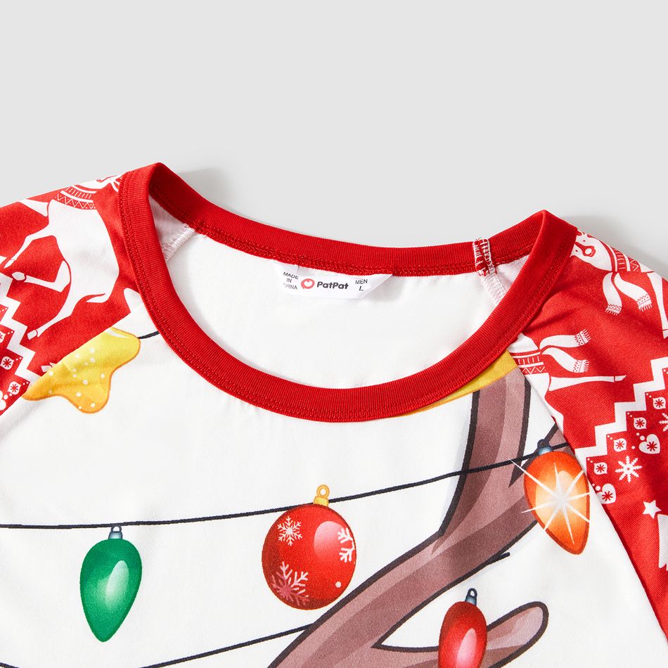Christmas Deer & Lights Print Red Family Matching Raglan-sleeve Pajamas Sets (Flame Resistant) REDWHITE big image 6