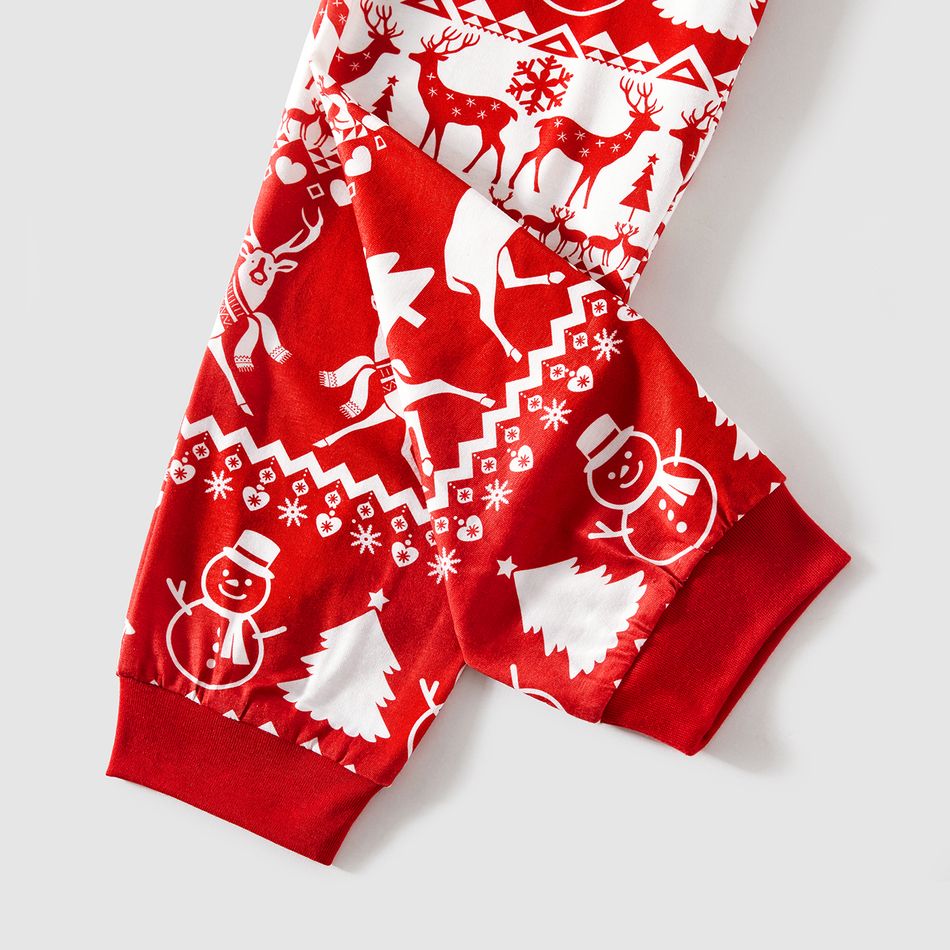 Christmas Deer & Lights Print Red Family Matching Raglan-sleeve Pajamas Sets (Flame Resistant) REDWHITE big image 10