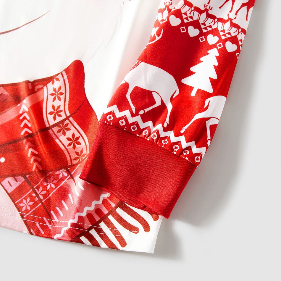 Christmas Deer & Lights Print Red Family Matching Raglan-sleeve Pajamas Sets (Flame Resistant) REDWHITE big image 8