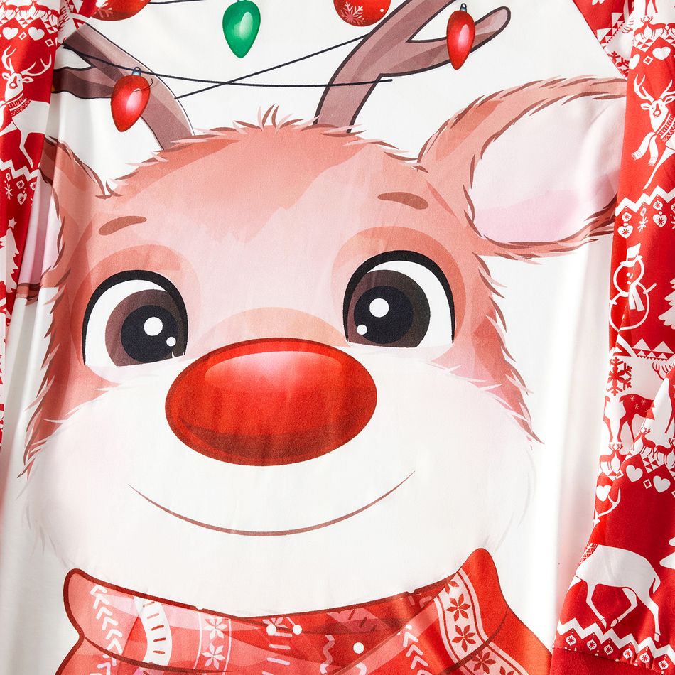 Christmas Deer & Lights Print Red Family Matching Raglan-sleeve Pajamas Sets (Flame Resistant) REDWHITE big image 7