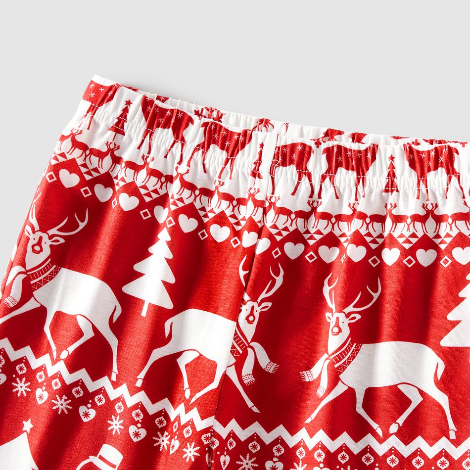 Christmas Deer & Lights Print Red Family Matching Raglan-sleeve Pajamas Sets (Flame Resistant) REDWHITE big image 9