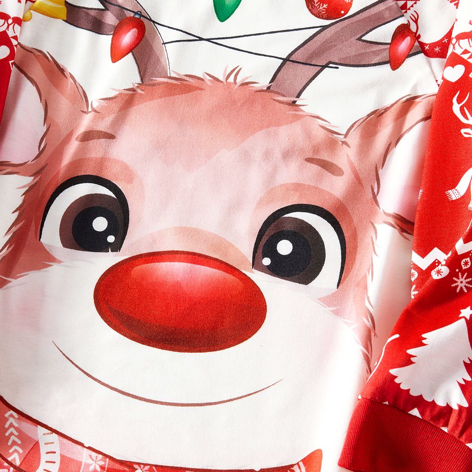 Christmas Deer & Lights Print Red Family Matching Raglan-sleeve Pajamas Sets (Flame Resistant) REDWHITE big image 13