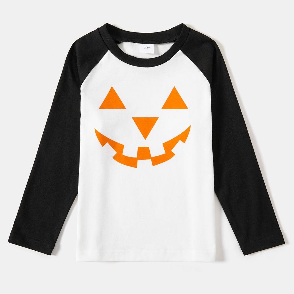 Halloween Family Matching Solid Spliced Pumpkin Print Scallop Edge Long-sleeve Belted Dresses and T-shirts Sets Black big image 12