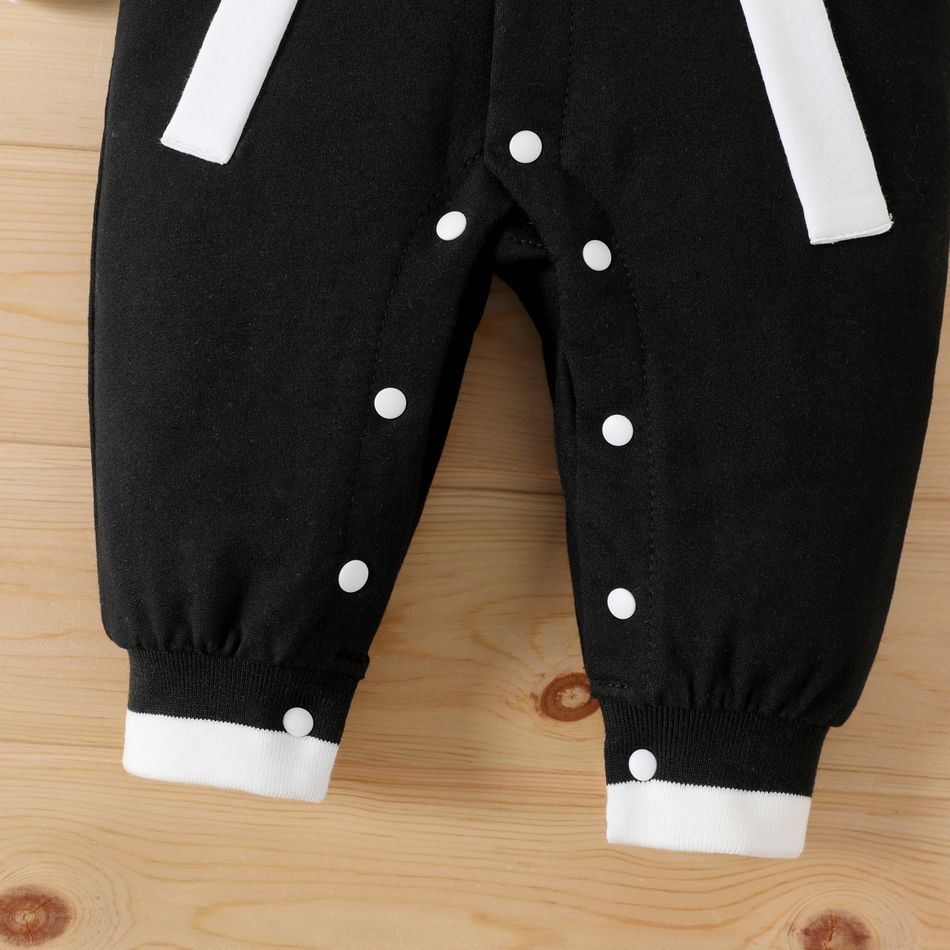 Baby Boy/Girl Raglan-sleeve Letter Print Button Front Jumpsuit Black big image 6
