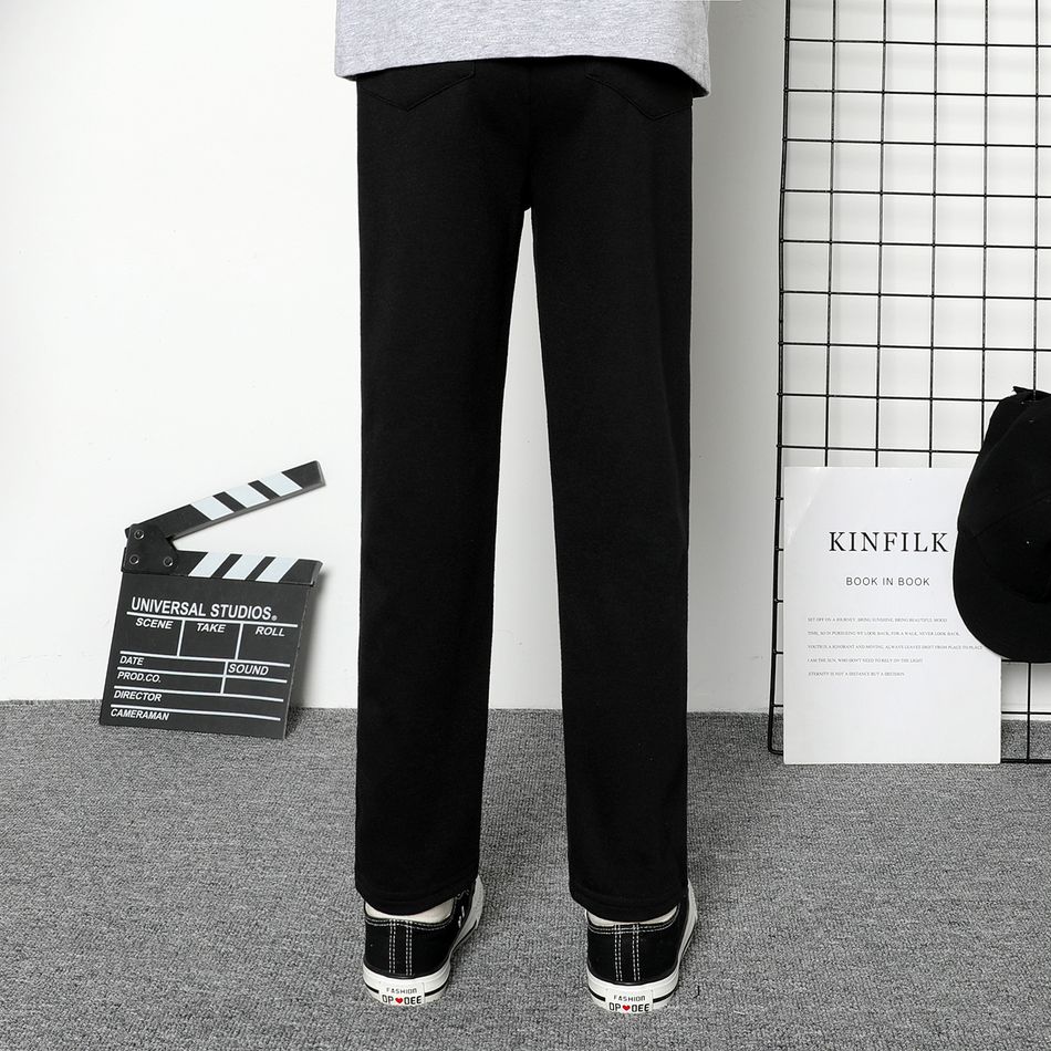 Calças pretas retas elásticas com design de bolso traseiro para menina Preto big image 3