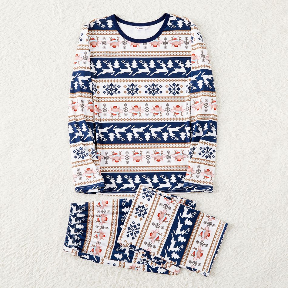 Christmas Family Matching Allover Blue Print Long-sleeve Pajamas Sets (Flame Resistant) blueblack big image 6