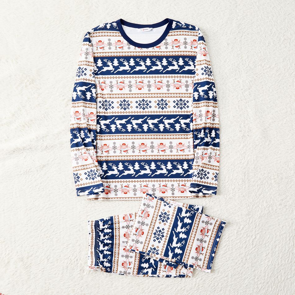 Christmas Family Matching Allover Blue Print Long-sleeve Pajamas Sets (Flame Resistant) blueblack big image 2