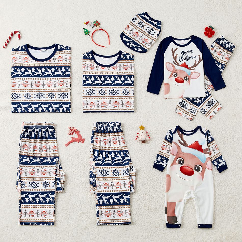 Christmas Family Matching Allover Blue Print Long-sleeve Pajamas Sets (Flame Resistant) blueblack big image 1
