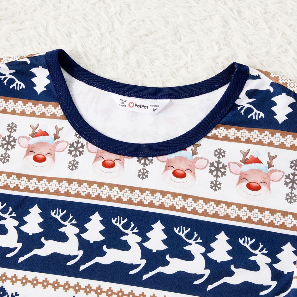 Christmas Family Matching Allover Blue Print Long-sleeve Pajamas Sets (Flame Resistant) blueblack big image 3