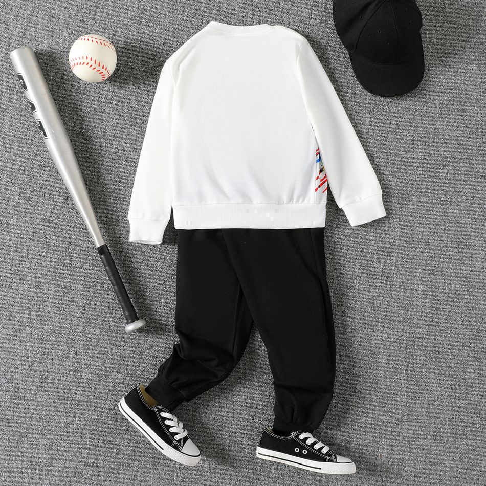 2pcs Kid Boy Ball Painting Print Pullover Sweatshirt and Black Pants Set White big image 5