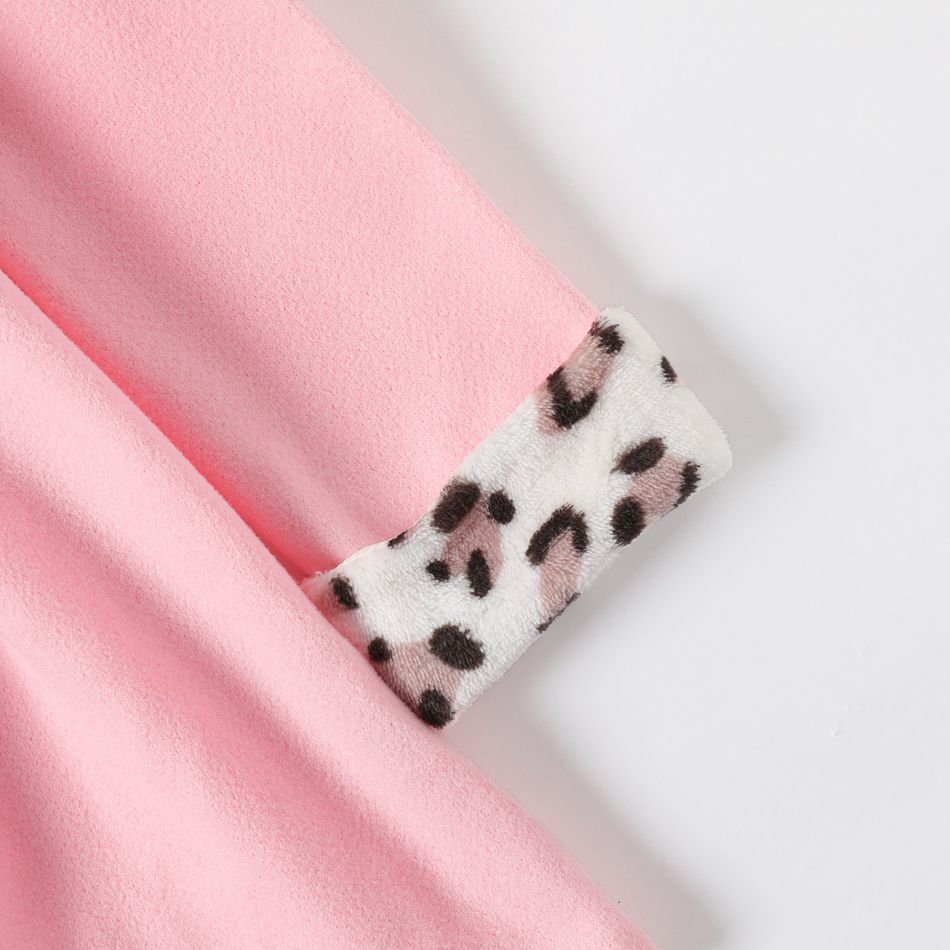 Kid Girl Leopard Print Splice Double Breasted Coat Pink big image 4