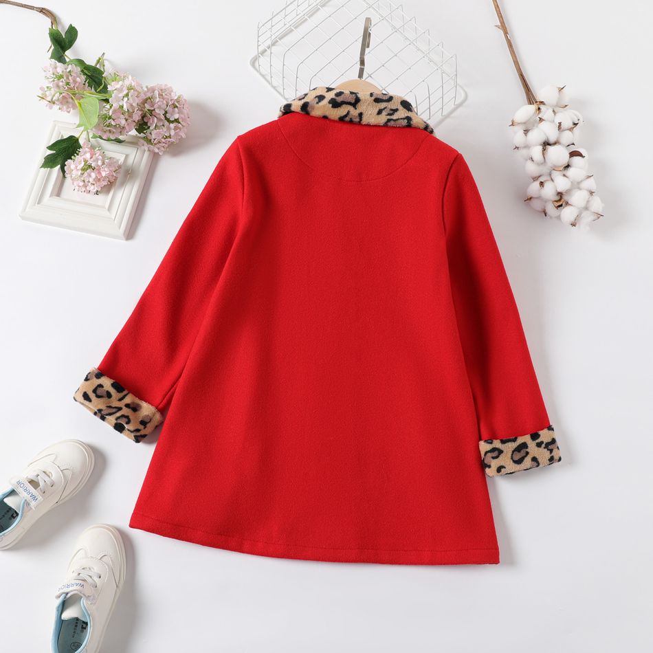 Zweireihiger Mantel mit Leopardenmuster für Kinder und Mädchen rot big image 3