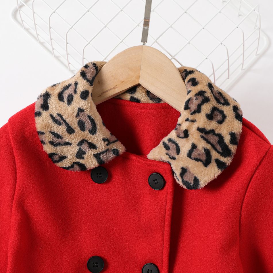 Zweireihiger Mantel mit Leopardenmuster für Kinder und Mädchen rot big image 4