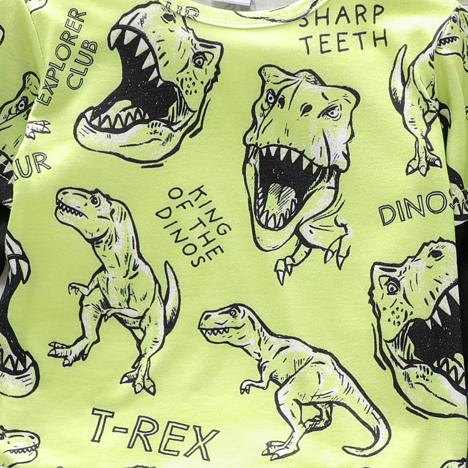 2pcs Toddler Boy Animal Dinosaur Print Faux-two Long-sleeve Tee and Ripped Denim Jeans Set Viridescence