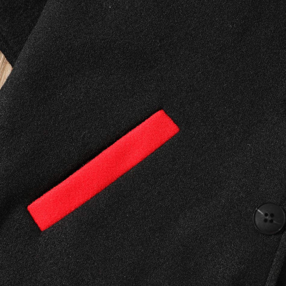 Kid Girl Batwing Button Ear Design Colorblock Hooded Jacket Black big image 4
