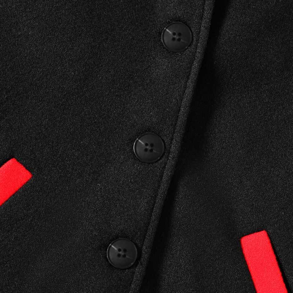 Kid Girl Batwing Button Ear Design Colorblock Hooded Jacket Black big image 3