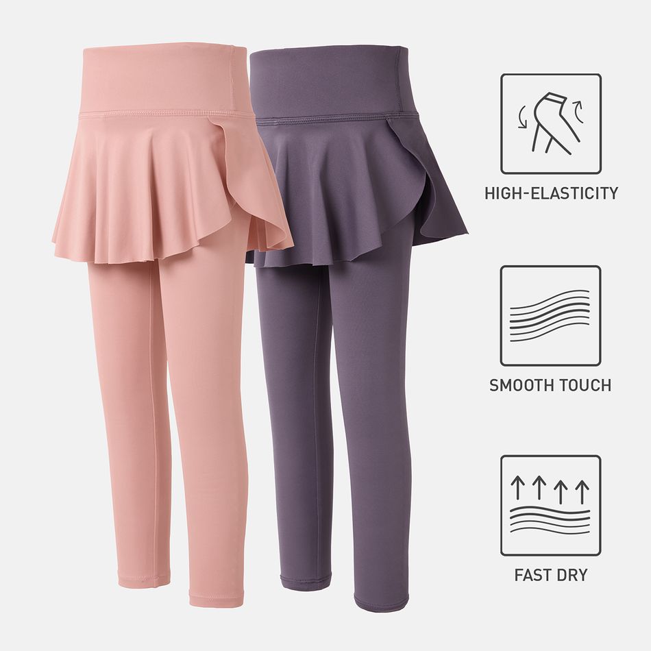 Activewear Toddler Girl Solid Color Ruffled Skirt Leggings pink big image 2