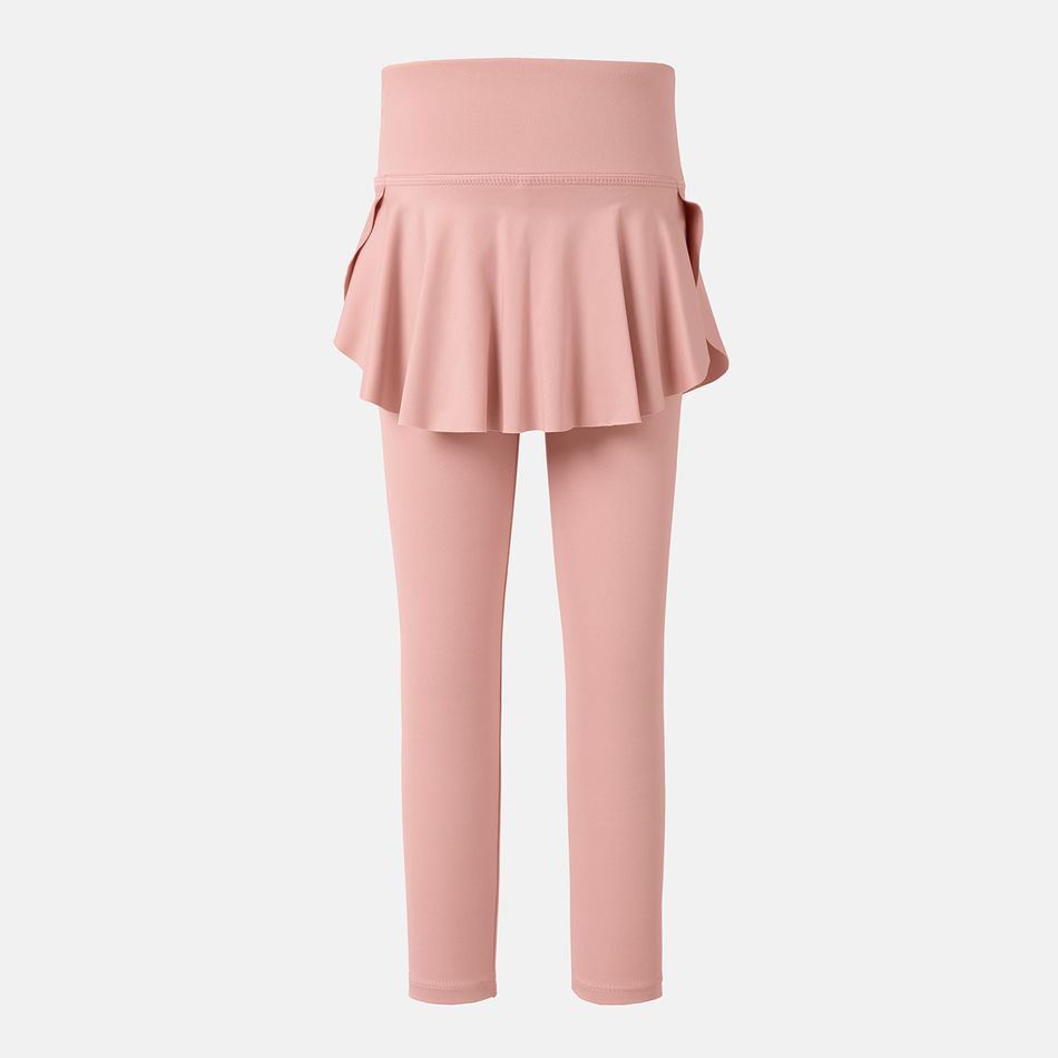 Activewear Toddler Girl Solid Color Ruffled Skirt Leggings pink big image 3