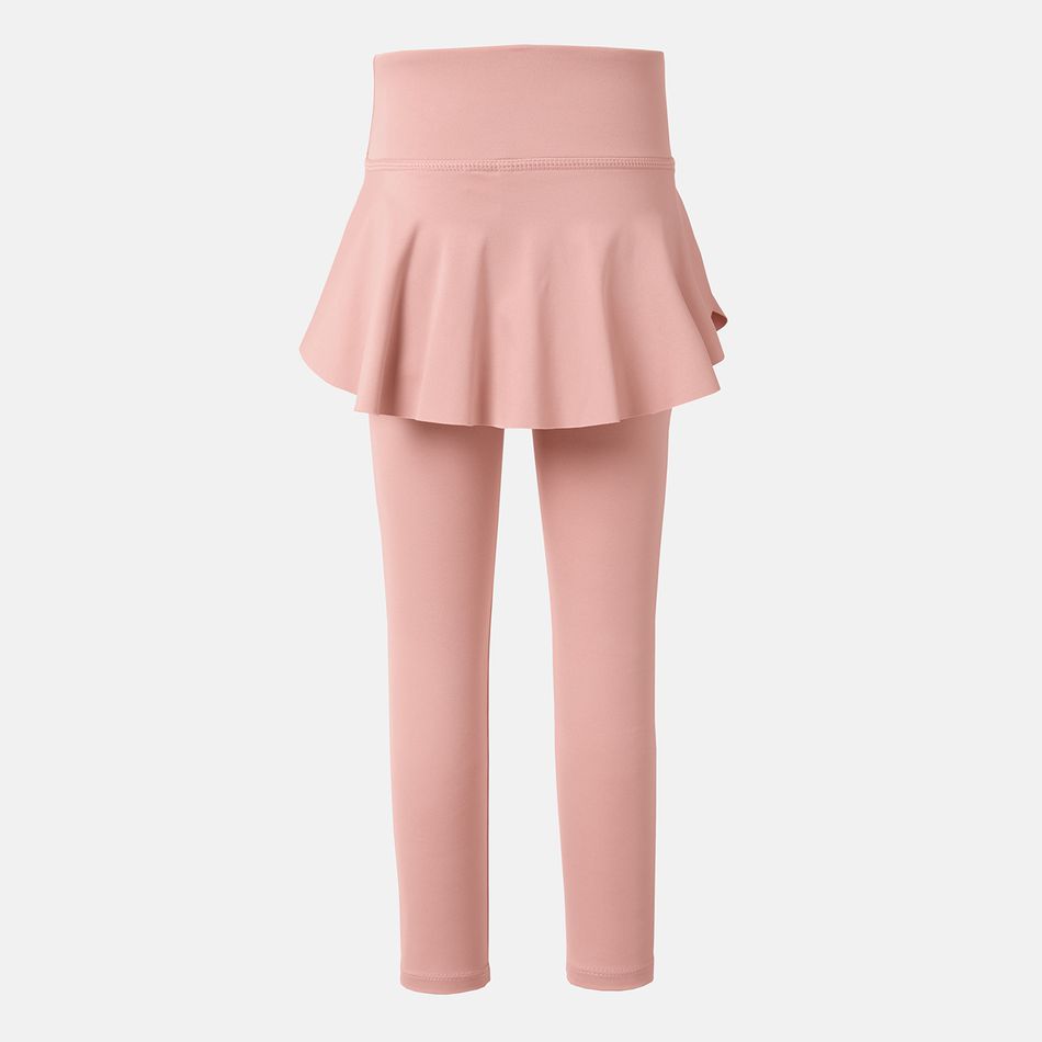 Activewear Toddler Girl Solid Color Ruffled Skirt Leggings pink big image 4