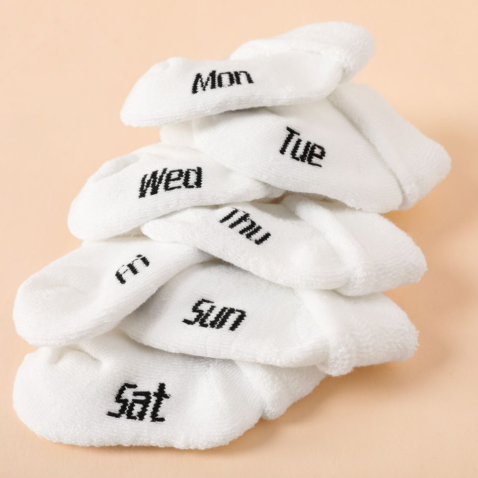7-pairs Baby Week Letter Pattern Terry Cuff White Socks White big image 7