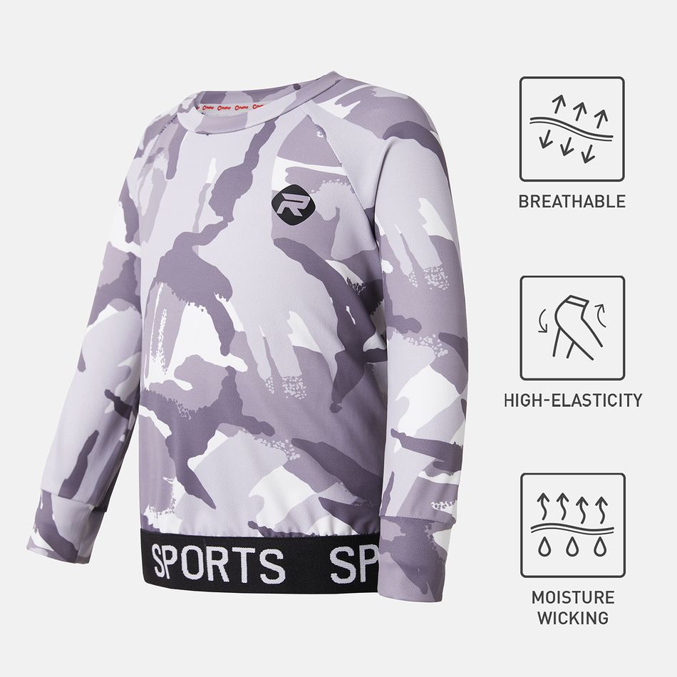 Activewear Kid Boy Camouflage Letter Print Pullover Sweatshirt Light Grey big image 1
