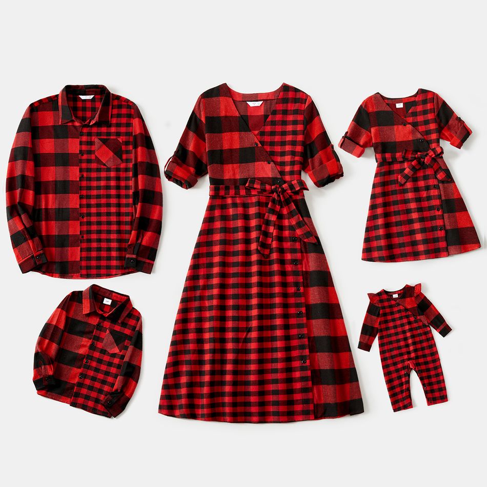 Look de família Manga comprida Conjuntos de roupa para a família Conjuntos vermelho preto big image 2
