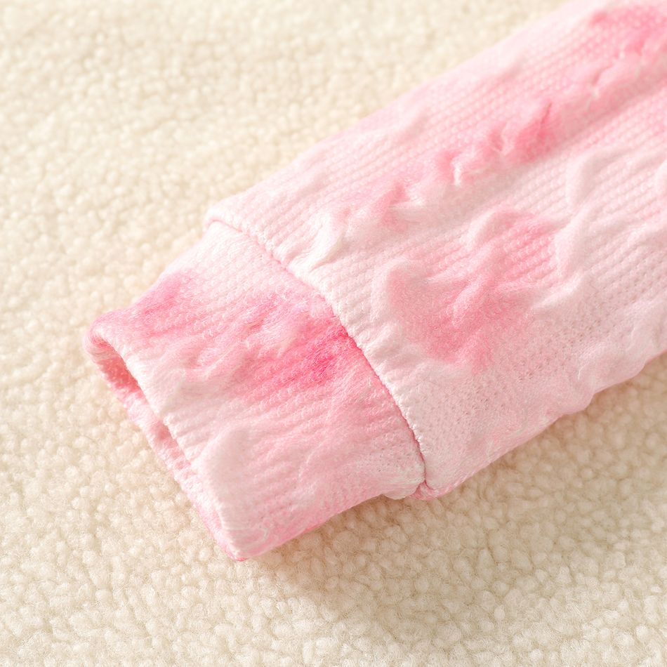 2pcs Kid Girl Tie Dyed Textured Pullover Sweatshirt and Pants Set Pink big image 4