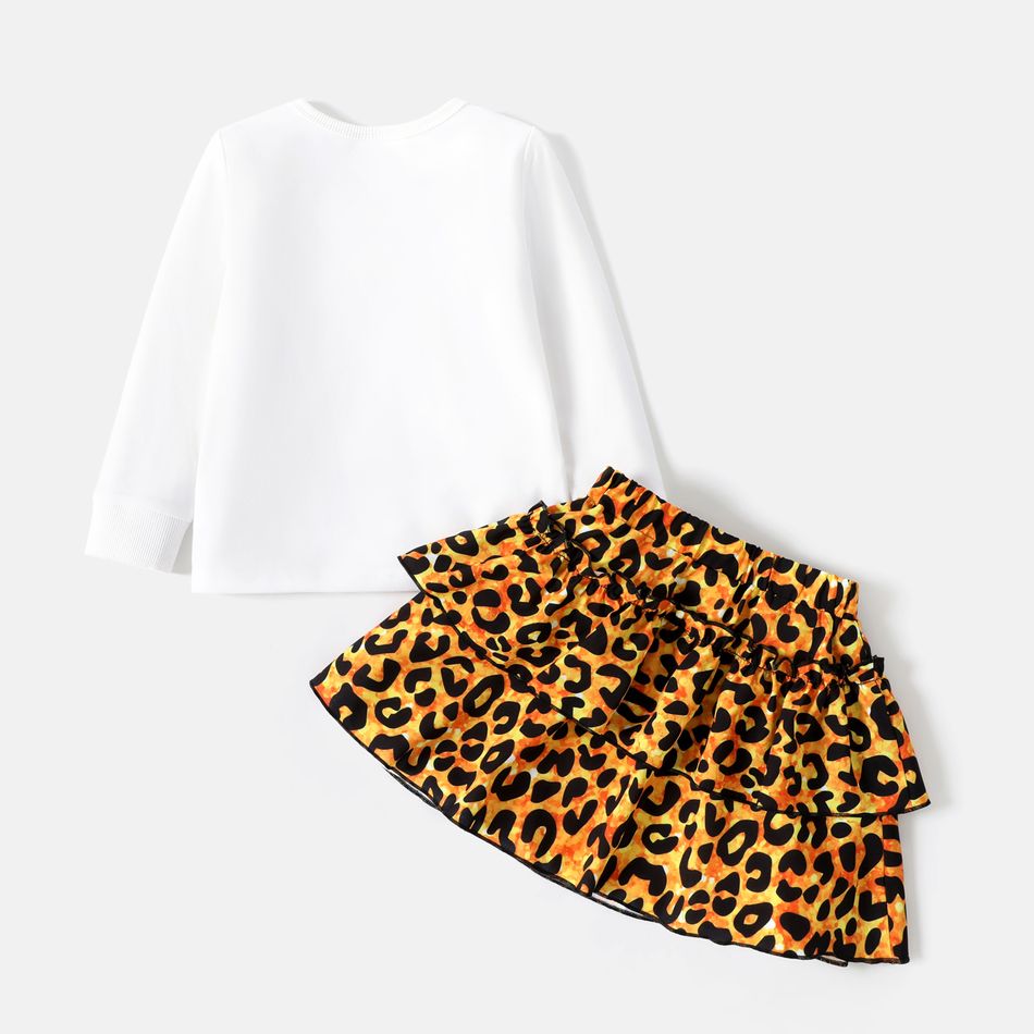 L.O.L. SURPRISE! 2pcs Toddler Girl Characters Long-sleeve Tee and Leopard Print Layered Skirt Set White big image 3