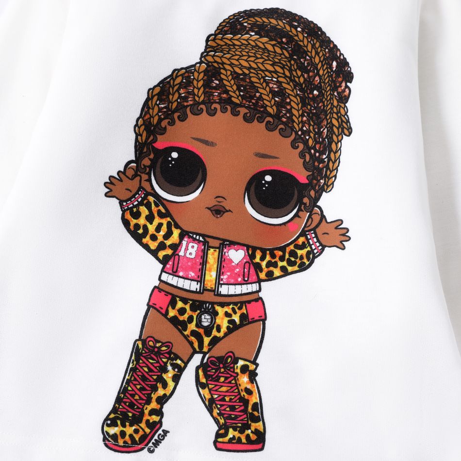 L.O.L. SURPRISE! 2pcs Toddler Girl Characters Long-sleeve Tee and Leopard Print Layered Skirt Set White