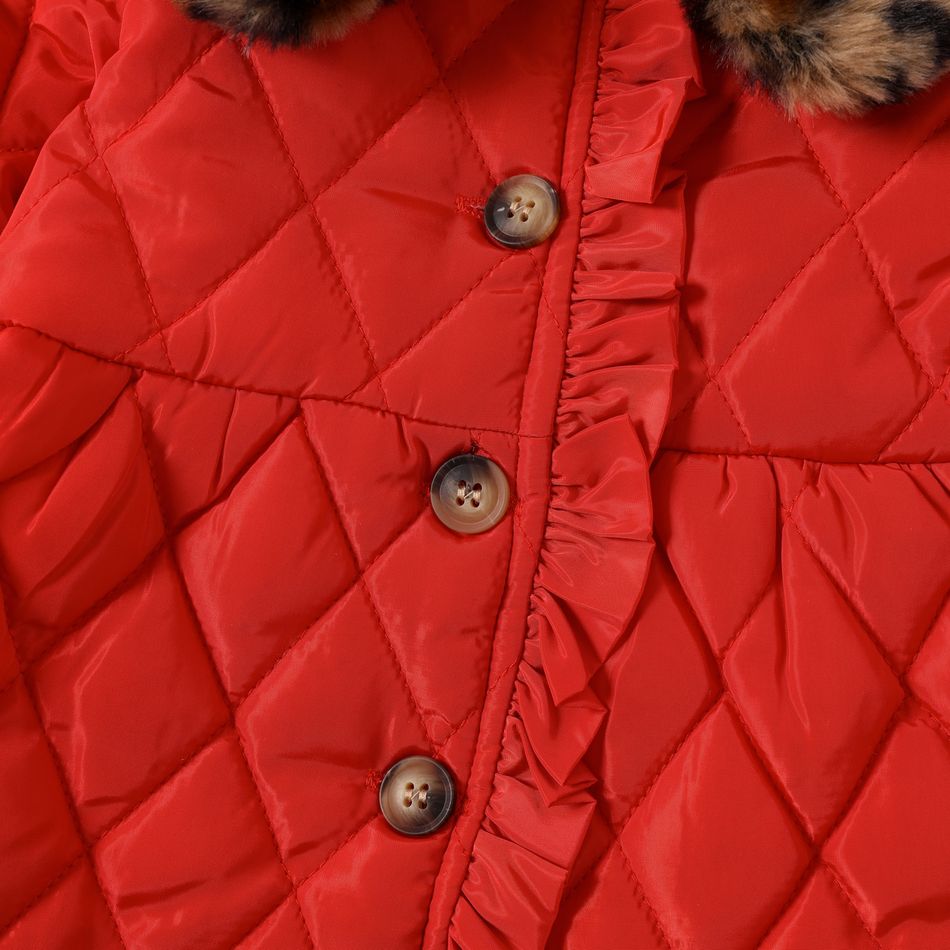 طفلة ليوبارد طوق غامض معطف مبطن الحرارية طويلة الأكمام أحمر big image 3