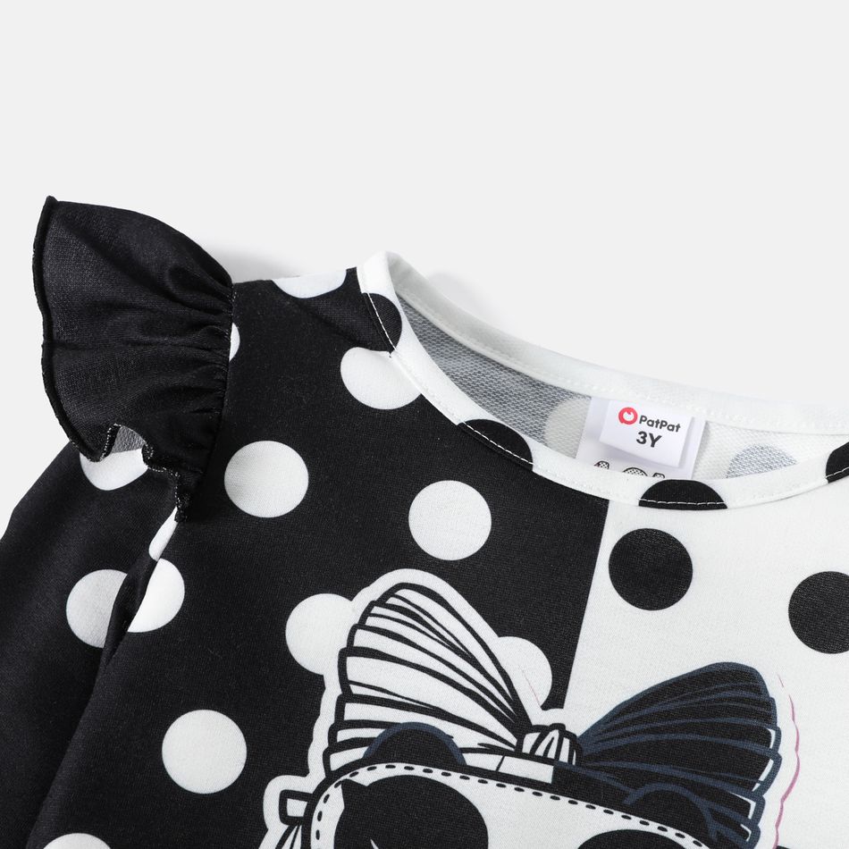 L.O.L. SURPRISE! Toddler Girl Polka dots Colorblock Ruffled Long-sleeve Dress Black