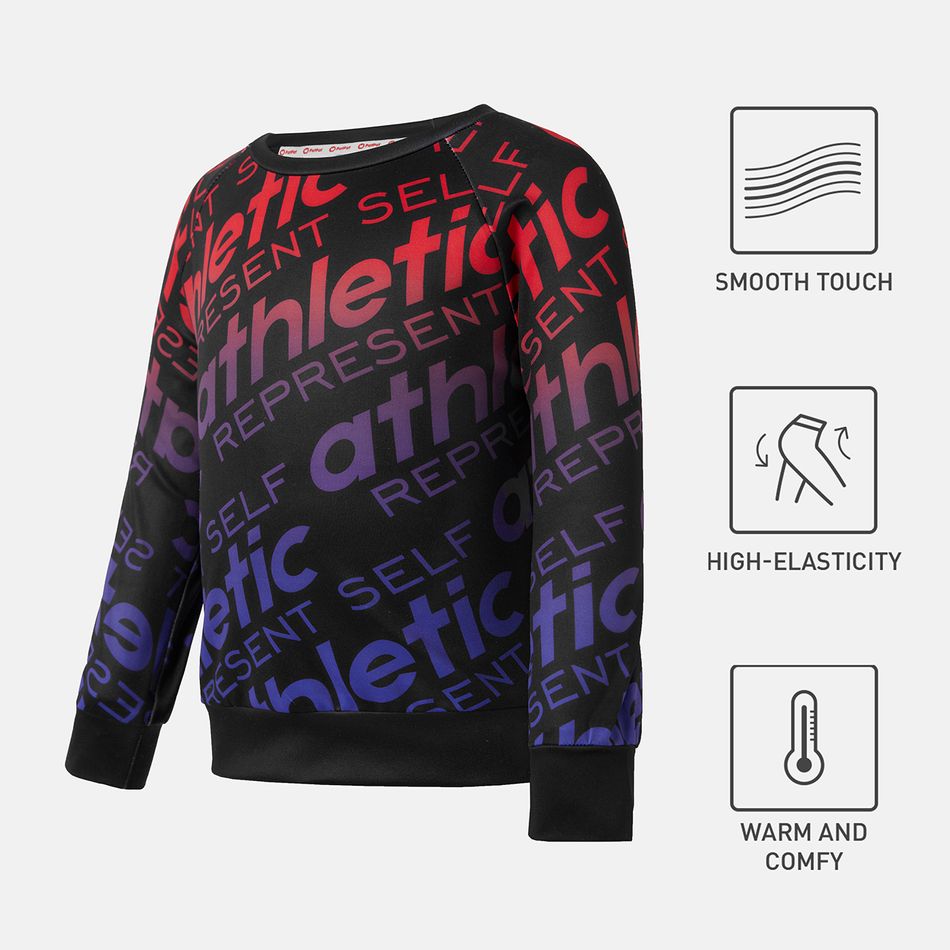 Activewear Toddler Boy Letter Allover Print Raglan Sleeve Pullover Sweatshirt Multi-color big image 1