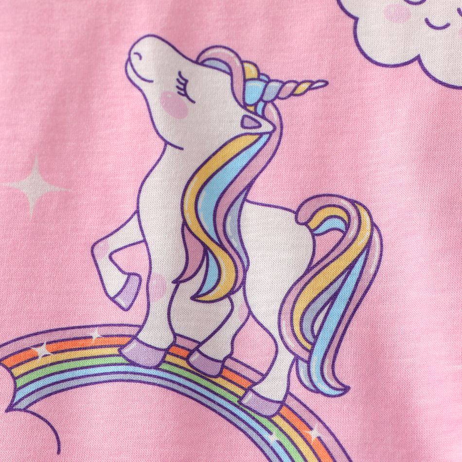 2pcs Kid Girl Unicorn Rainbow Print Long-sleeve Tee and Pants Pajamas Sleepwear Set Pink big image 4