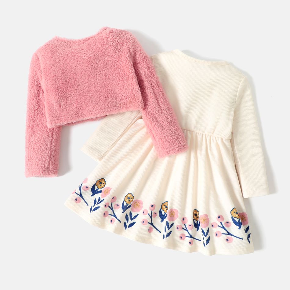 Peppa Pig 2pcs Toddler Girl Floral Print Long-sleeve Dress and Fleece Jacket Set ColorBlock big image 2