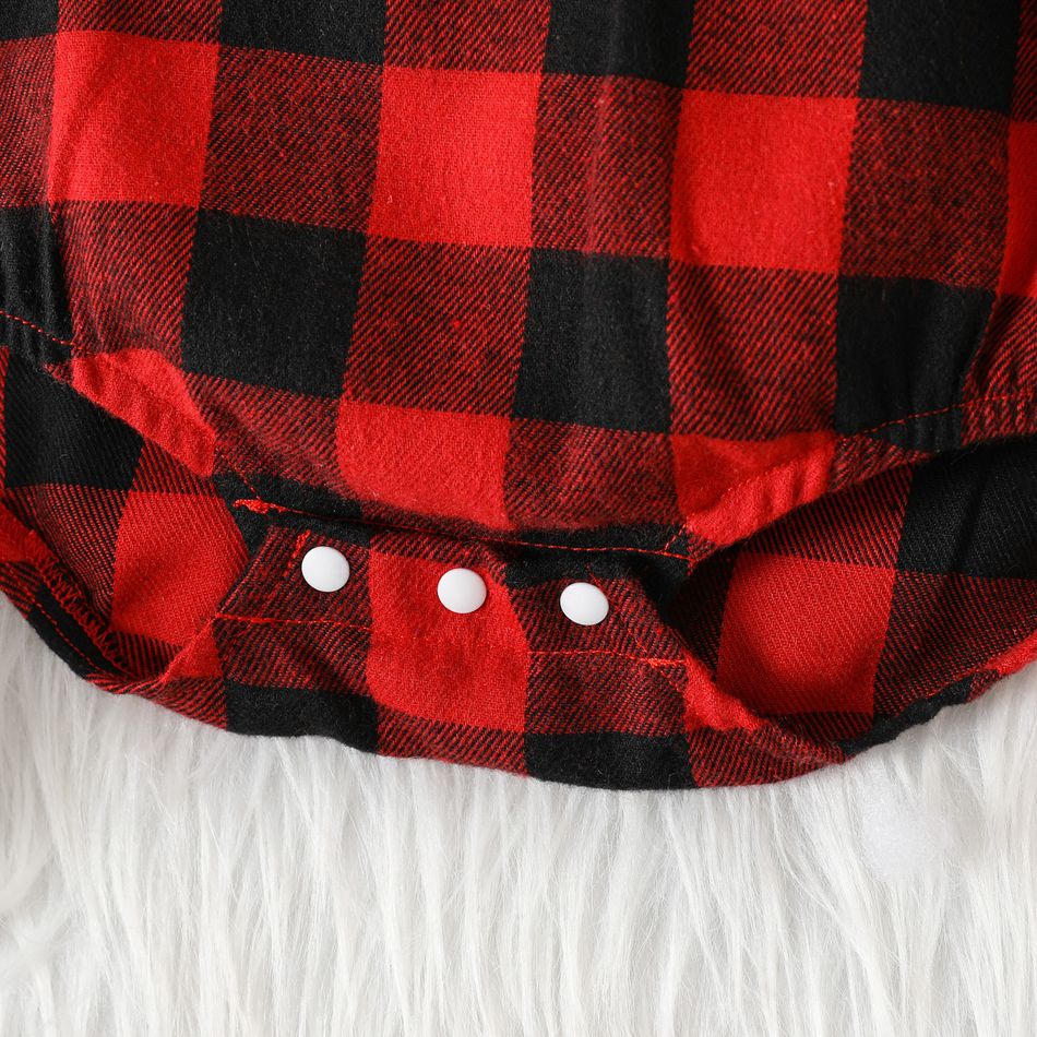 Christmas Baby Boy Red Plaid Long-sleeve Button Front Romper with Pocket redblack big image 4