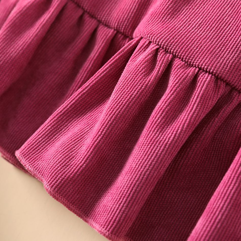 2pcs Kid Girl Floral Print Long-sleeve Tee and Bowknot Design Ruffled Suspender Skirt Set Hot Pink big image 4