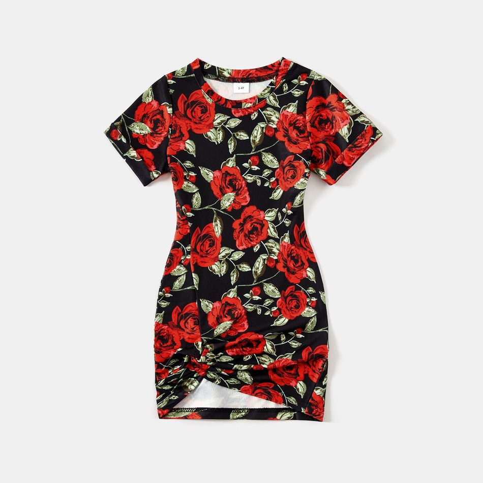 Dia da Mãe Look de família Flor grande Manga curta Conjuntos de roupa para a família Conjuntos vermelho preto big image 6