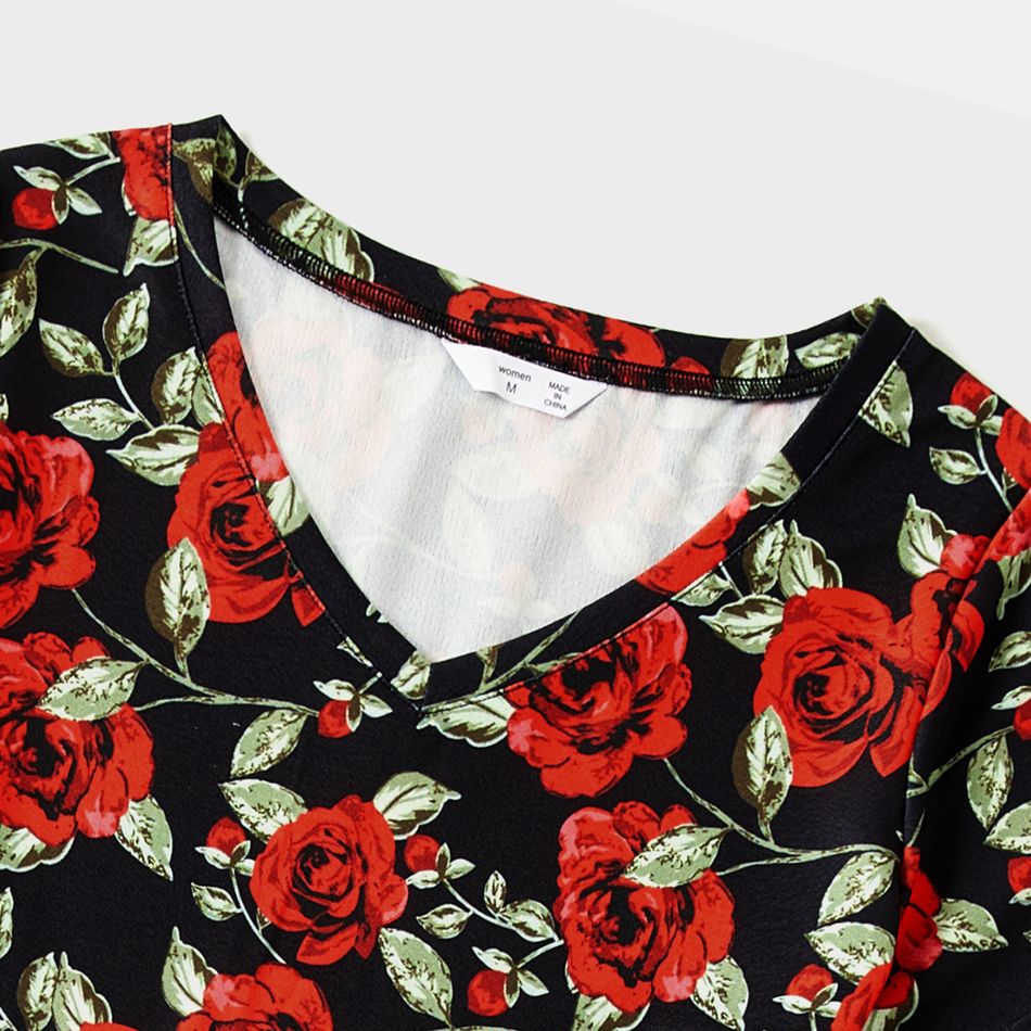 Dia da Mãe Look de família Flor grande Manga curta Conjuntos de roupa para a família Conjuntos vermelho preto big image 3
