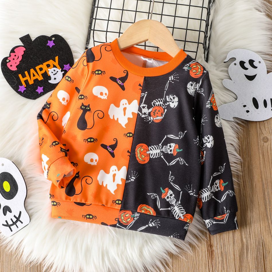 Toddler Boy/Girl Halloween Graphic Print Colorblock Pullover Sweatshirt Orange