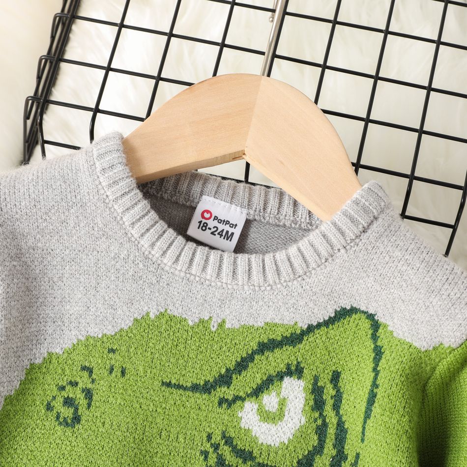 Toddler Boy Playful Dinosaur Patern Colorblock Knit Sweater Grey big image 3