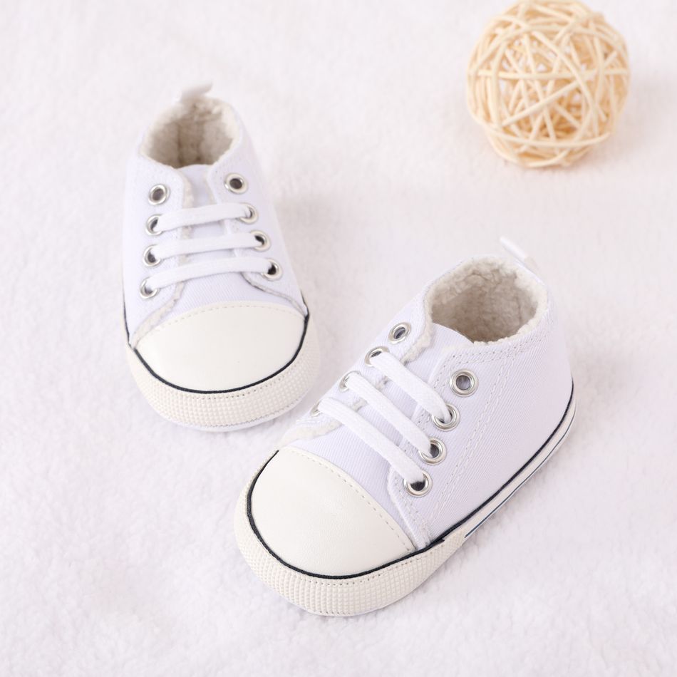 Baby / Toddler Fleece Lined Lace Up Front Prewalker Shoes White big image 3