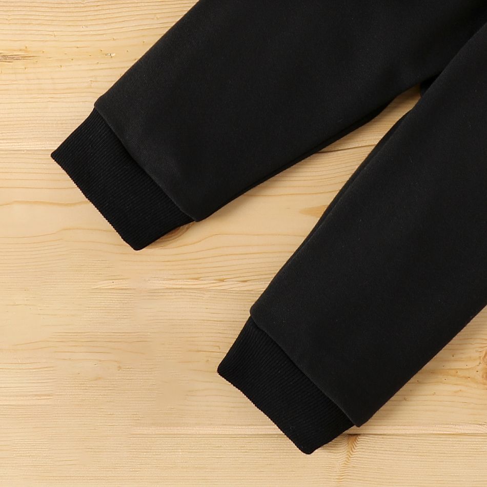 2pcs Baby Girl Letter Embroidered Black Long-sleeve Zipper Sweatshirt and Sweatpants Set Black
