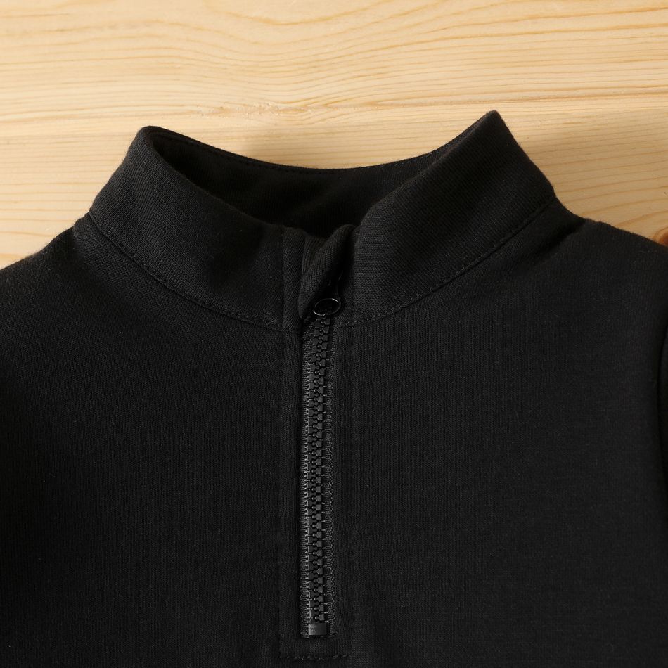 2pcs Baby Girl Letter Embroidered Black Long-sleeve Zipper Sweatshirt and Sweatpants Set Black big image 3