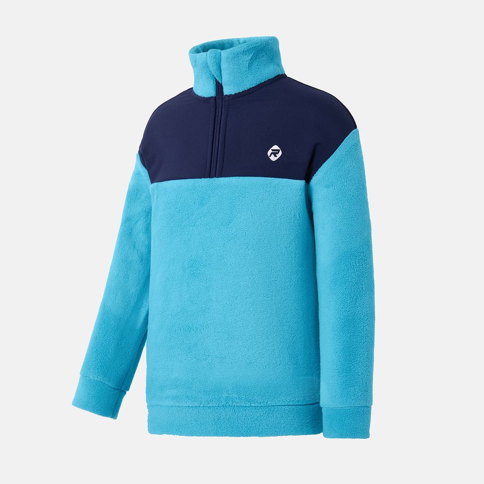 Activewear Kid Boy Colorblock Polar Fleece Zipper Design Stand Collar Sweatshirt Lakeblue big image 3