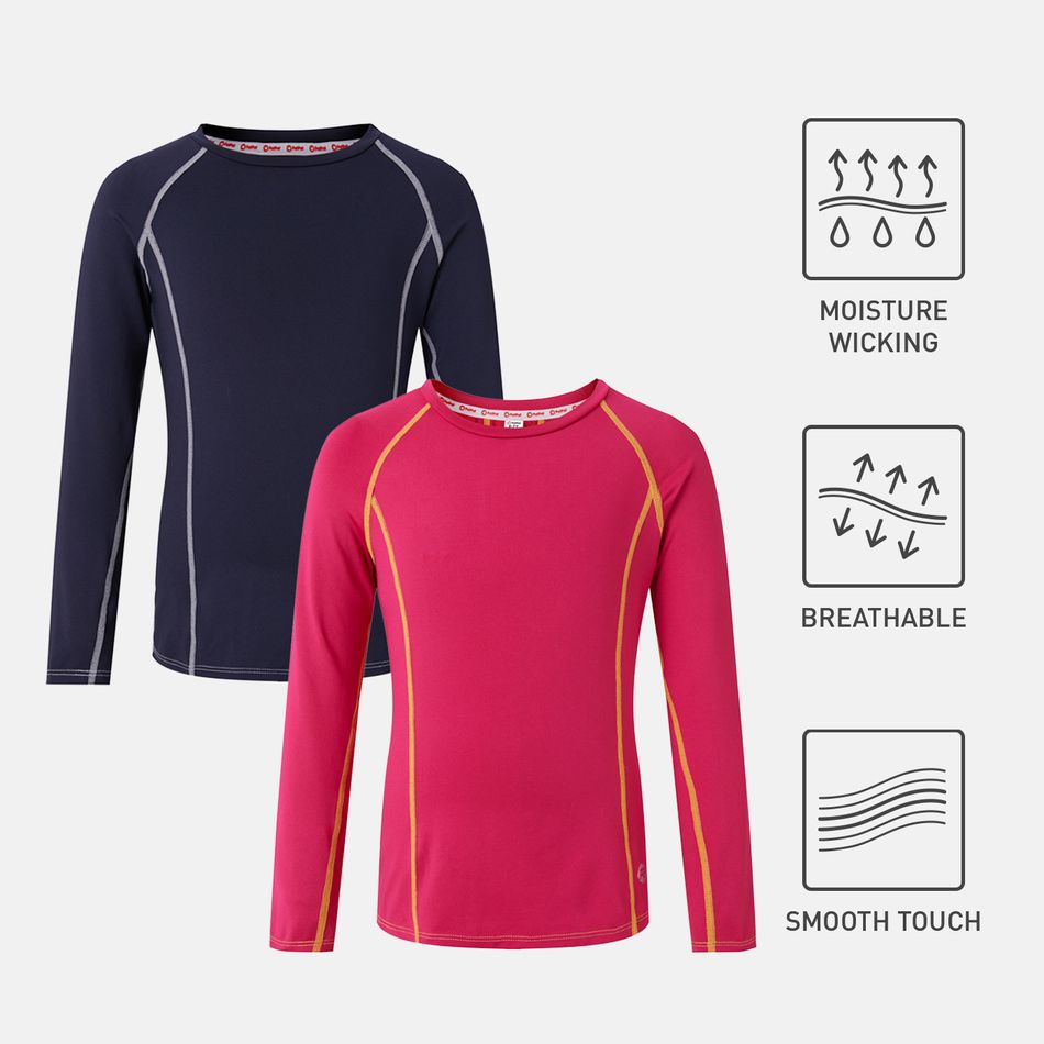 Activewear Kid Girl Colorblock Long Raglan Sleeve Breathable Tee Roseo big image 2