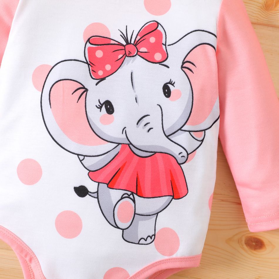 2pcs Baby Boy/Girl Elephant Print Long-sleeve Romper with Hat Set Pink big image 4