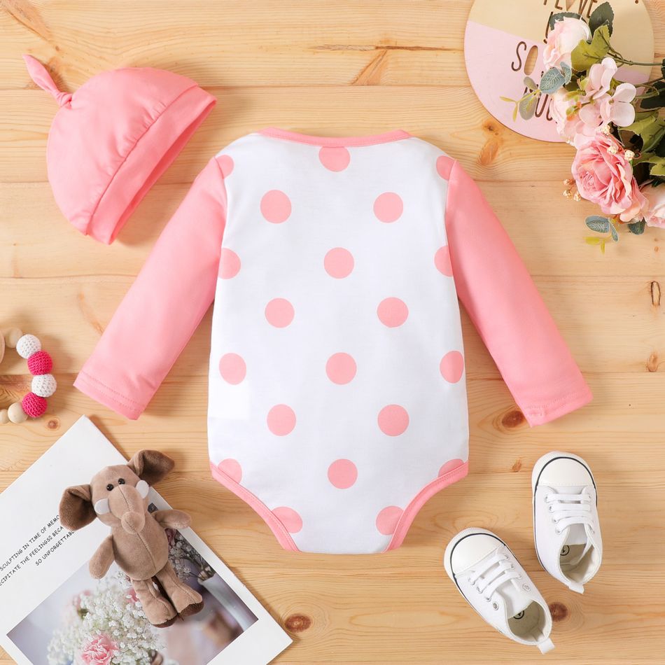 2pcs Baby Boy/Girl Elephant Print Long-sleeve Romper with Hat Set Pink big image 3