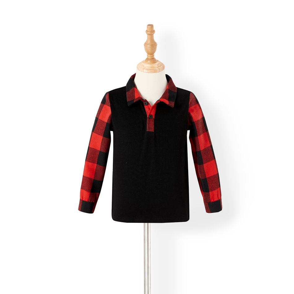 Family Matching Red Plaid Belted Tank Dresses and Spliced Long-sleeve Polo Shirts Sets ColorBlock big image 16